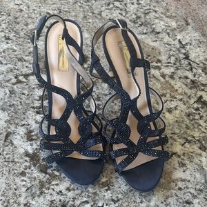 INC International Concepts Deep Navy Crystal Strappy Slingback Heels